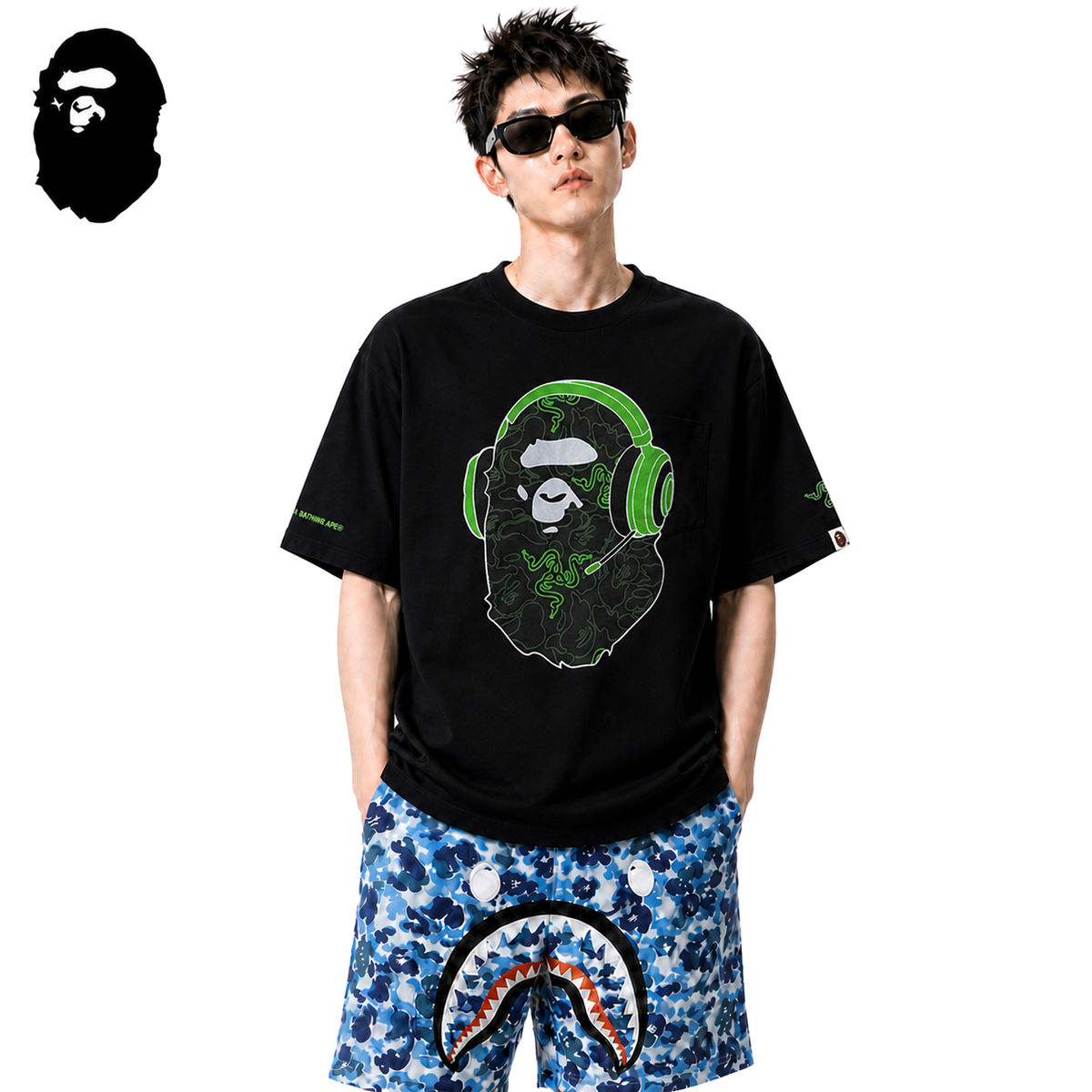 BAPE x Razer Headphones Ape Head Men's T-Shirt - Black