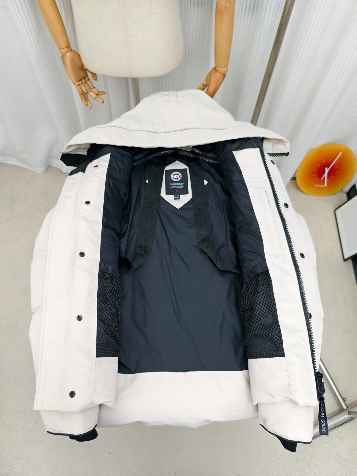 Canada Goose Men's White Hooded Down Jacket – Arctic Program Snap-Front Oversized Puffer