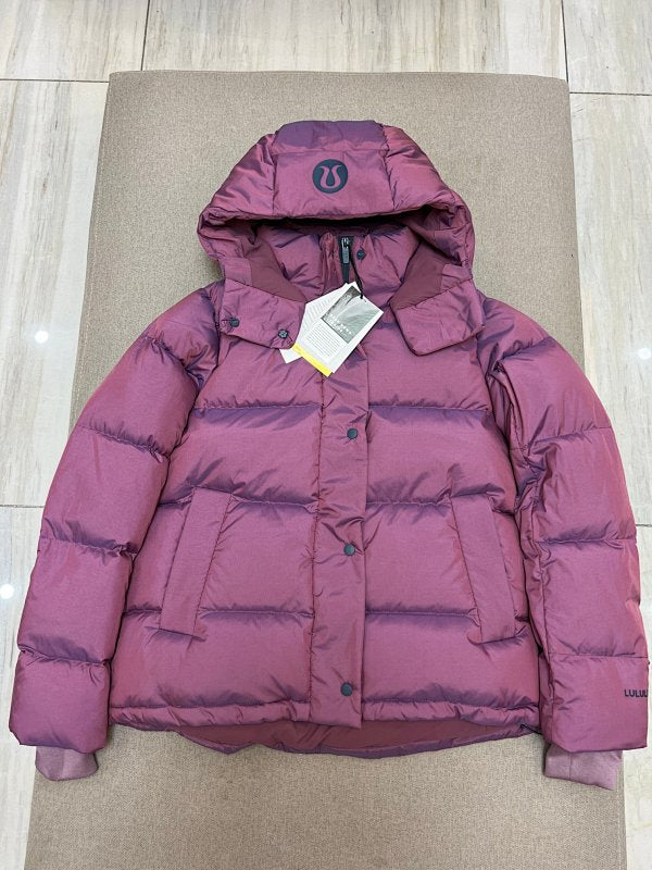 Lululemon Women's Berry Purple Hooded Down Jacket – Tonal Logo Snap-Front Puffer