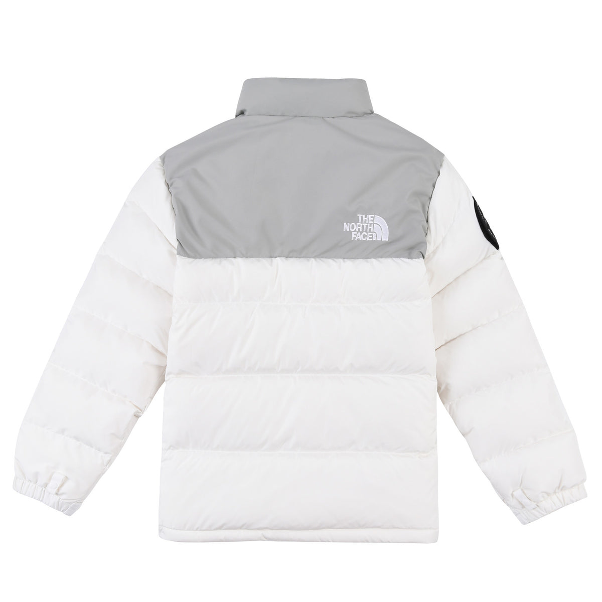 The North Face Men's White Grey Nuptse 1992 Down Jacket – Colorblock Anniversary Badge Puffer