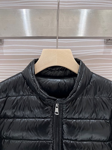 Moncler Men's Black Lightweight Down Jacket – Classic Collarless Slim Puffer
