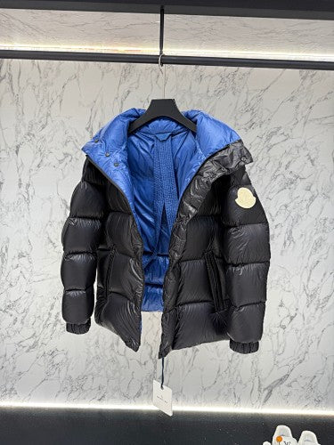 Moncler Men's Black Hooded Down Jacket – Royal Blue Interior Oversized Puffer