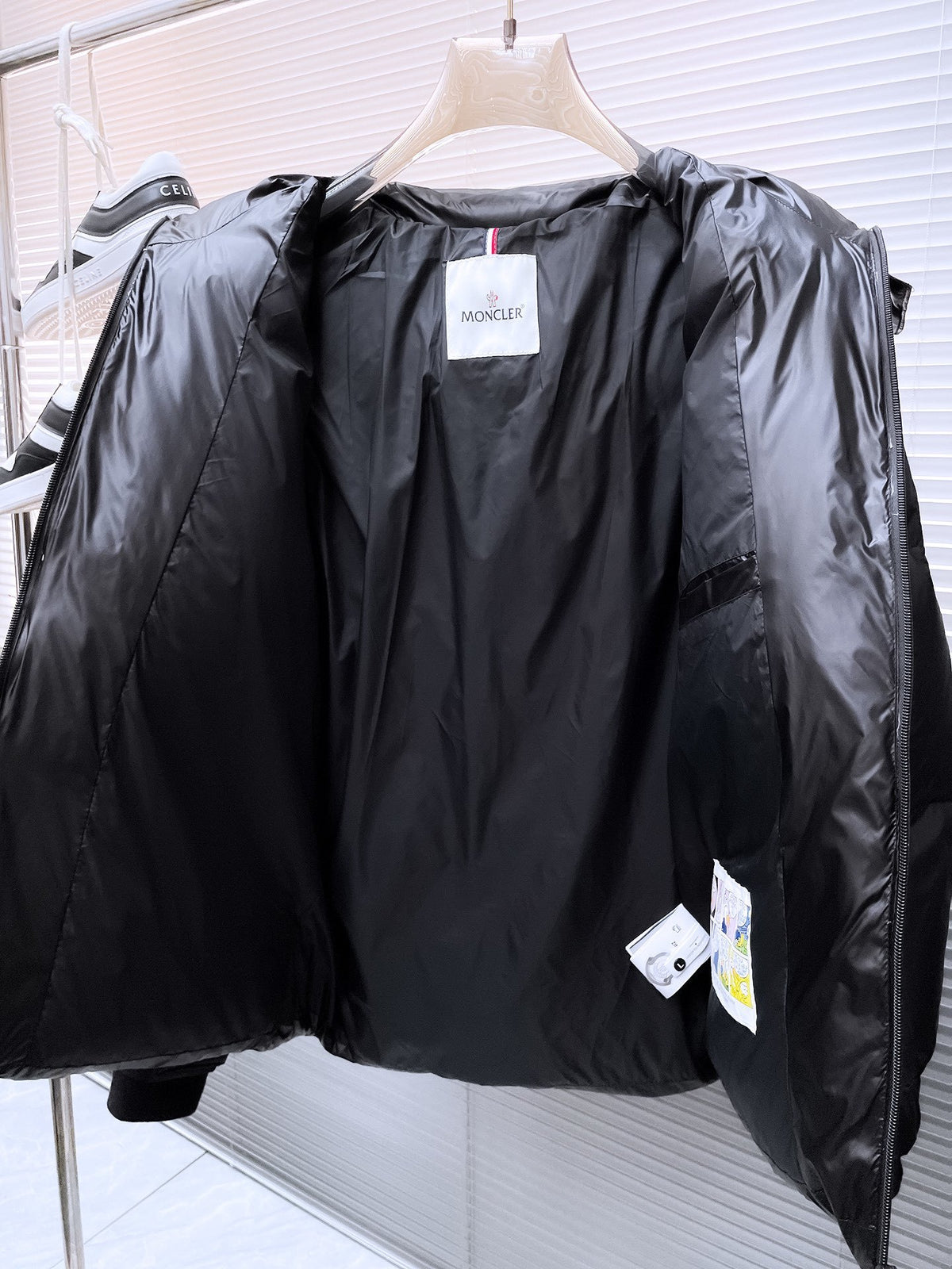Moncler Men's Black Matt Black Edition Hooded Down Jacket – Back Logo Print Oversized Puffer