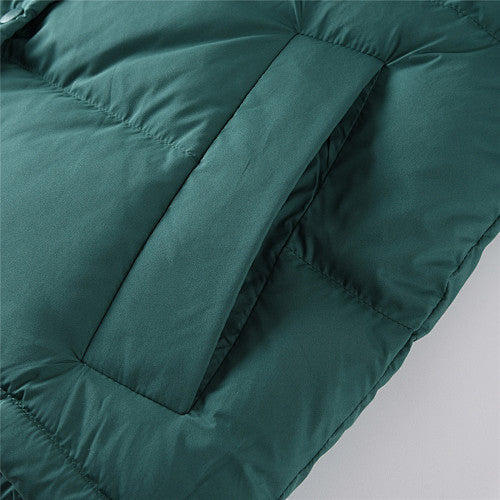 Lululemon Women's Forest Green Hooded Down Jacket – Tonal Text Snap-Front Puffer