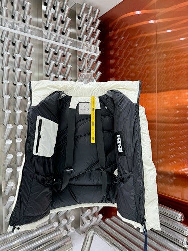 Moncler Men's White Hooded Down Jacket – Black Logo Patch Oversized Puffer