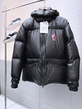 Moncler Men's Black Matt Black Edition Hooded Down Jacket – Back Logo Print Oversized Puffer