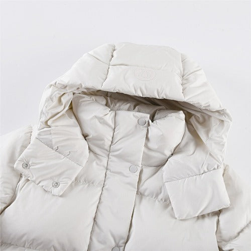 Lululemon Women's Ivory Hooded Down Jacket – Tonal Logo Snap-Front Puffer