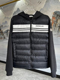 Moncler Men's Charcoal Grey Cardigan Zip Hoodie – White Stripe Quilted Front Hybrid Jacket