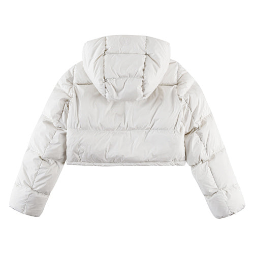 Lululemon Women's Ivory Hooded Down Jacket – Tonal Logo Snap-Front Puffer