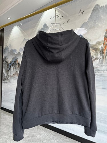 Moncler Men's Charcoal Grey Cardigan Zip Hoodie – White Stripe Quilted Front Hybrid Jacket