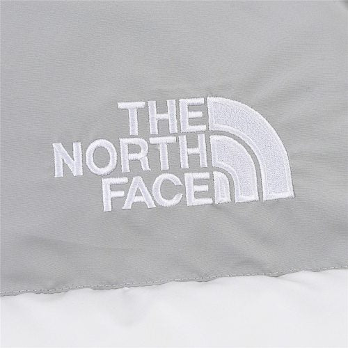 The North Face Men's White Grey Nuptse 1992 Down Jacket – Colorblock Anniversary Badge Puffer