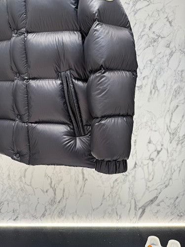Moncler Men's Black Hooded Down Jacket – Royal Blue Interior Oversized Puffer