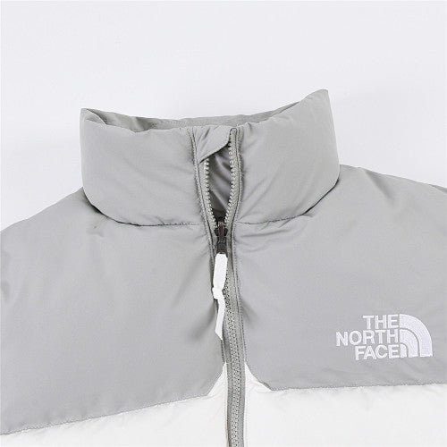 The North Face Men's White Grey Nuptse 1992 Down Jacket – Colorblock Anniversary Badge Puffer