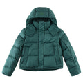 Lululemon Women's Forest Green Hooded Down Jacket – Tonal Text Snap-Front Puffer