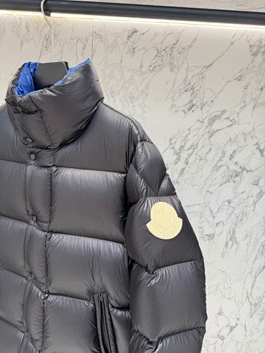 Moncler Men's Black Hooded Down Jacket – Royal Blue Interior Oversized Puffer