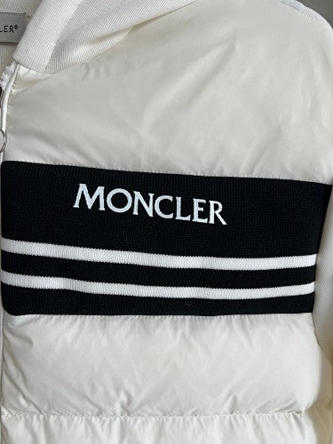 Moncler Men's White Cardigan Zip Hoodie – Black Stripe Quilted Front Hybrid Jacket