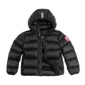Canada Goose Women's Jet Black Lodge Down Jacket – Lightweight Arctic Program Puffer with Signature Patch