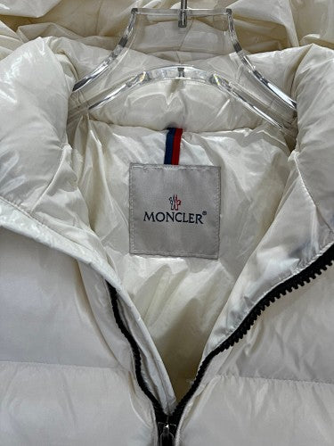 Moncler Women's Cream White Hooded Down Jacket – Tricolor Label Oversized Puffer