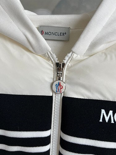 Moncler Men's White Cardigan Zip Hoodie – Black Stripe Quilted Front Hybrid Jacket