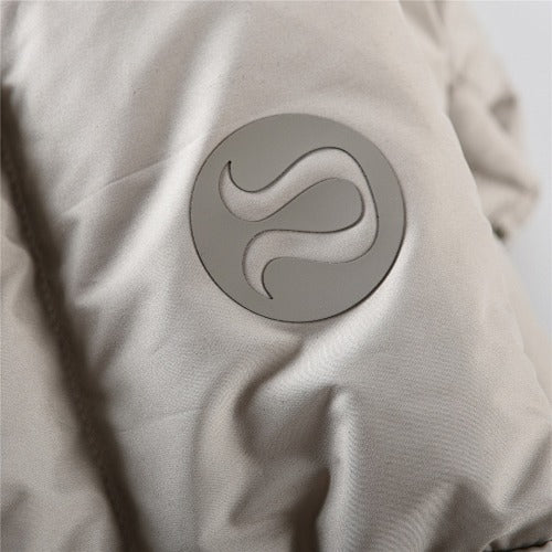 Lululemon Women's Oatmeal Hooded Down Jacket – Tonal Logo Oversized Puffer