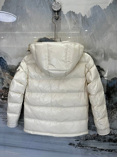 Moncler Women's Cream White Hooded Down Jacket – Tricolor Label Oversized Puffer
