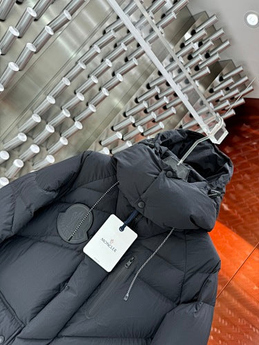 Moncler Men's Black Long Hooded Down Parka – Oversized Luxury Longline Coat
