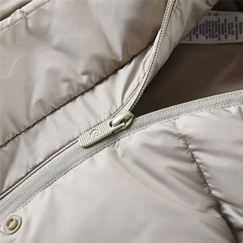 Lululemon Women's Oatmeal Hooded Down Jacket – Tonal Logo Oversized Puffer