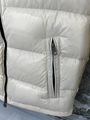 Moncler Women's Cream White Hooded Down Jacket – Tricolor Label Oversized Puffer