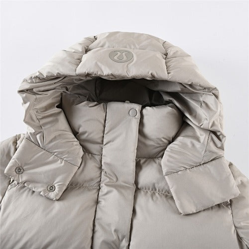 Lululemon Women's Oatmeal Hooded Down Jacket – Tonal Logo Oversized Puffer