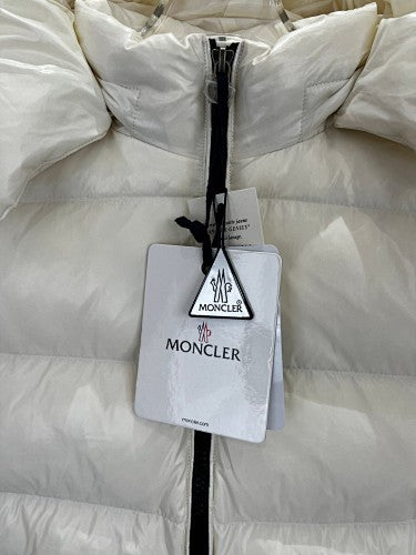 Moncler Women's Cream White Hooded Down Jacket – Tricolor Label Oversized Puffer
