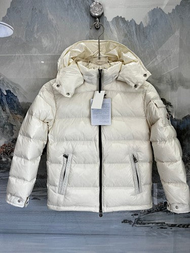 Moncler Women's Cream White Hooded Down Jacket – Tricolor Label Oversized Puffer