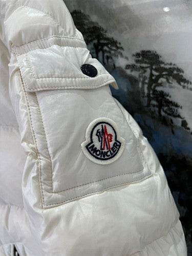 Moncler Women's Cream White Hooded Down Jacket – Tricolor Label Oversized Puffer