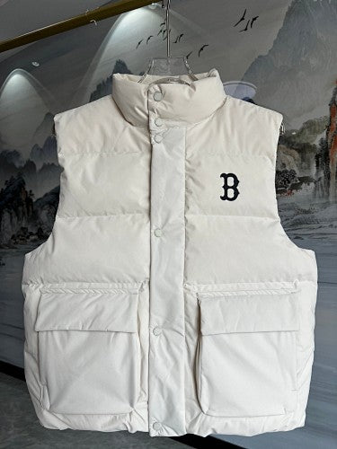 MLB Men's White Down Vest – Boston Red Sox Embroidered Sleeveless Puffer Jacket