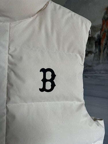 MLB Men's White Down Vest – Boston Red Sox Embroidered Sleeveless Puffer Jacket