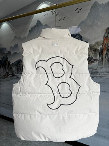 MLB Men's White Down Vest – Boston Red Sox Embroidered Sleeveless Puffer Jacket