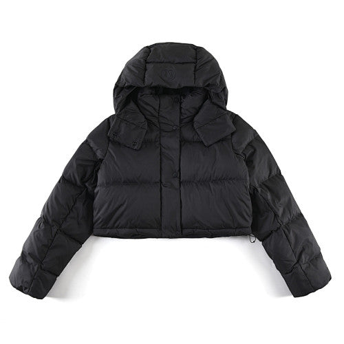Lululemon Women's Black Cropped Hooded Down Jacket – Oversized Hood Short Puffer