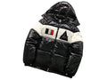 Moncler Black & White Colorblock Hooded Puffer Jacket – Glossy Finish & Chest Patches