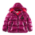 Moncler Women's Fuchsia High-Gloss Down Hooded Puffer Jacket – Lacquered Nylon Quilted Coat with Triangle Logo Badge Contrast Hood Lining