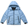 Moncler Men's Glossy Down Puffer Jacket – High-Shine Nylon Diagonal Quilted Hooded Coat with Contrast Hem Panel