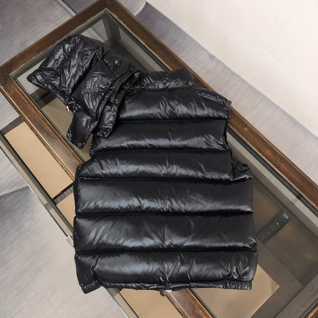 Moncler Men's Black Hooded Down Vest – Maya Sleeveless Puffer Jacket