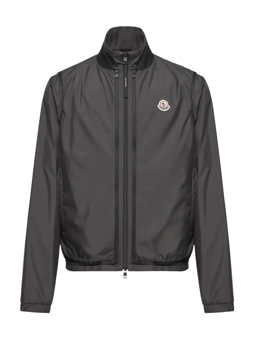 Moncler Men's Charcoal Grey Lightweight Shell Zip Jacket – Smooth Nylon Windbreaker with Stand Collar Logo Badge Elasticated Hem