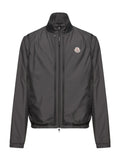 Moncler Men's Charcoal Grey Lightweight Shell Zip Jacket – Smooth Nylon Windbreaker with Stand Collar Logo Badge Elasticated Hem