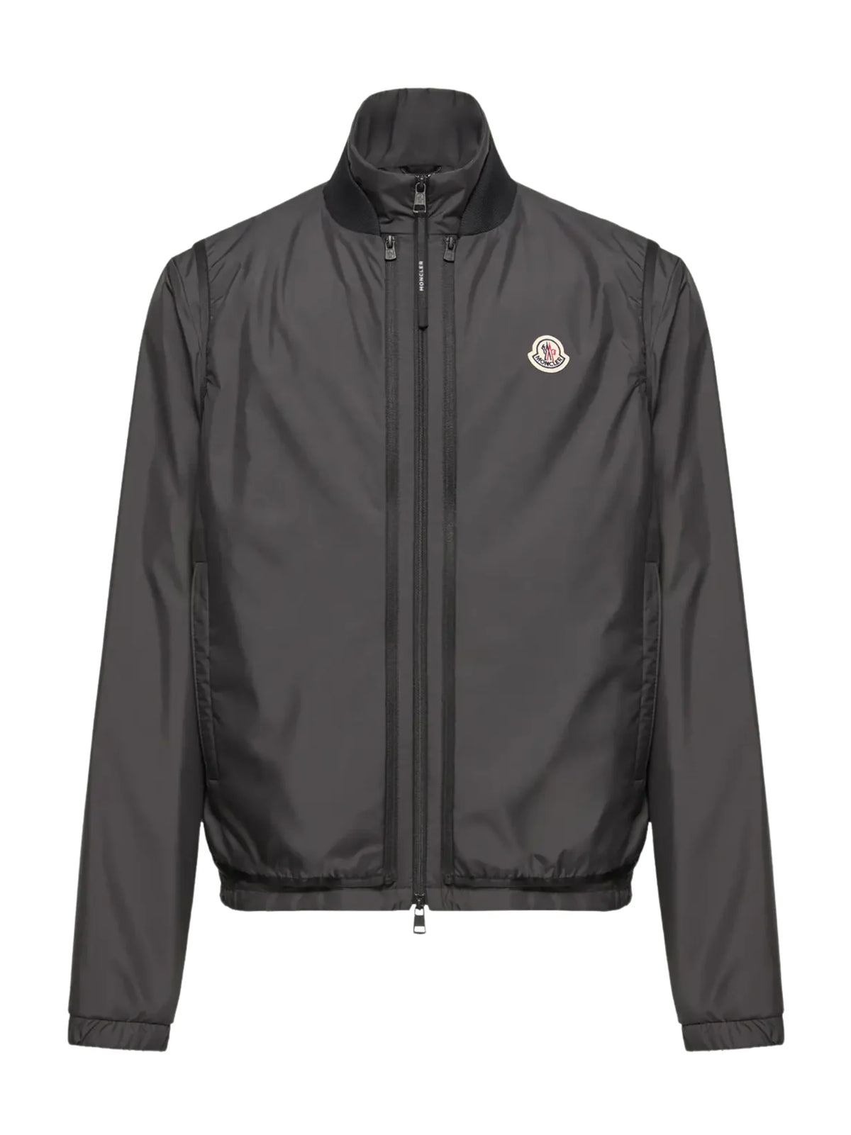 Moncler Men's Charcoal Grey Lightweight Shell Zip Jacket – Smooth Nylon Windbreaker with Stand Collar Logo Badge Elasticated Hem