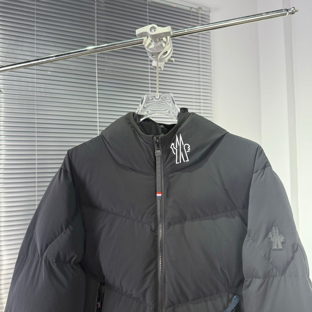 Moncler Grenoble Men's Black Hooded Down Jacket – Technical Ski Wide-Baffle Puffer