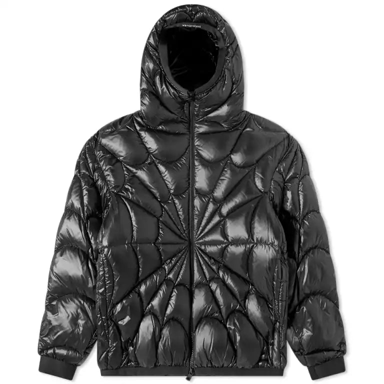 Moncler Men's Black Radiant Star Quilted Hooded Down Jacket – Geometric Glossy Puffer