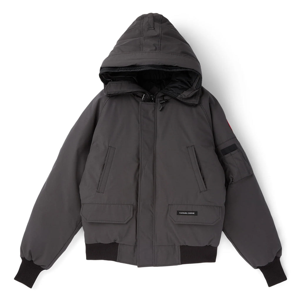 Canada Goose Men's Graphite Chilliwack Bomber Down Jacket – Arctic Program Hooded Puffer Coat with Flap Pockets Ribbed Cuffs