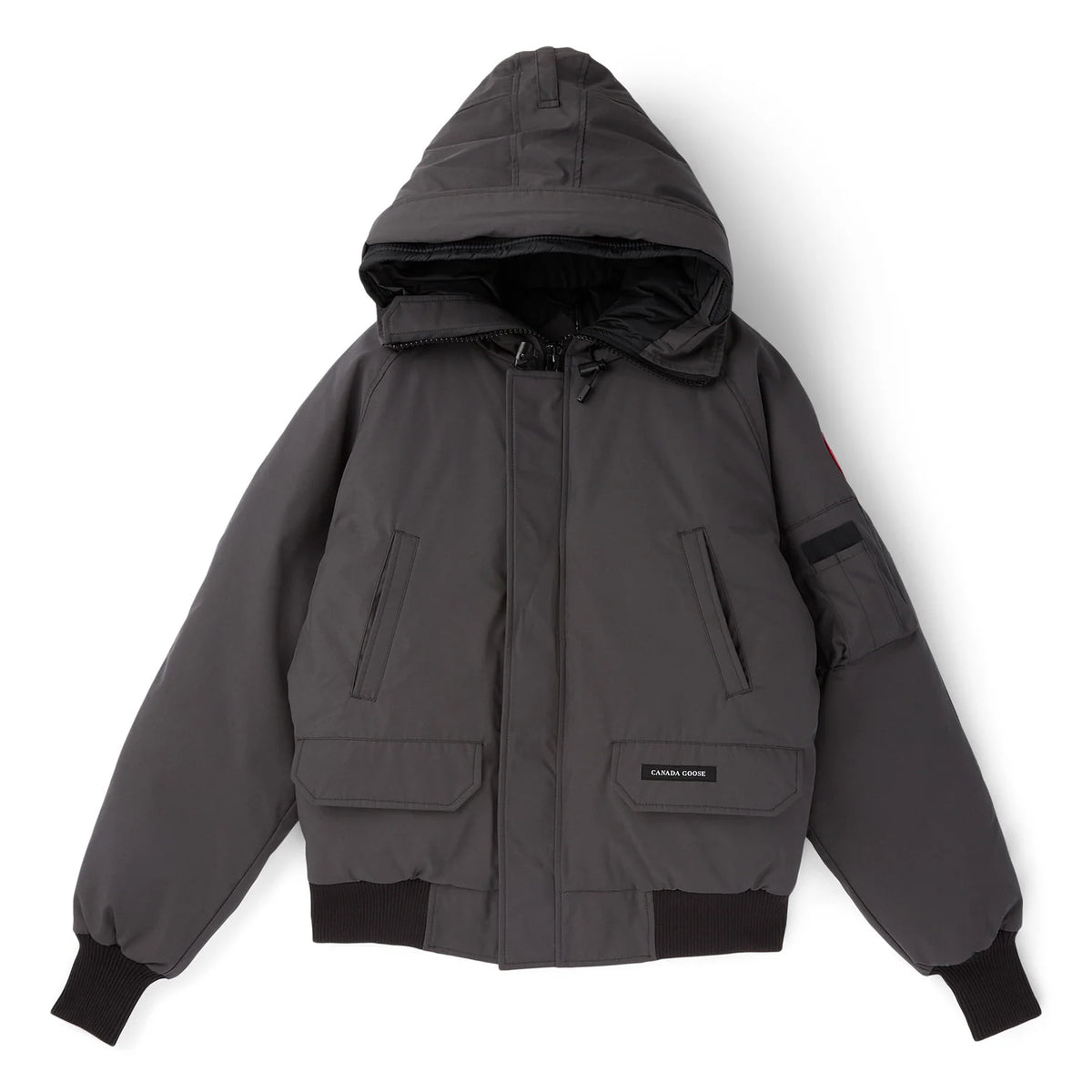 Canada Goose Men's Graphite Chilliwack Bomber Down Jacket – Arctic Program Hooded Puffer Coat with Flap Pockets Ribbed Cuffs