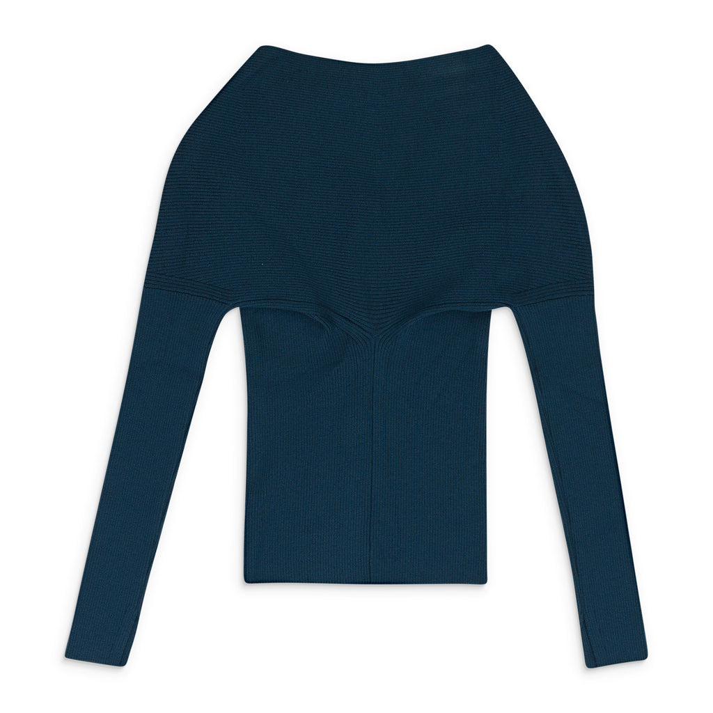 BLUE OPEN SHOULDER WAISTED CARDIGAN