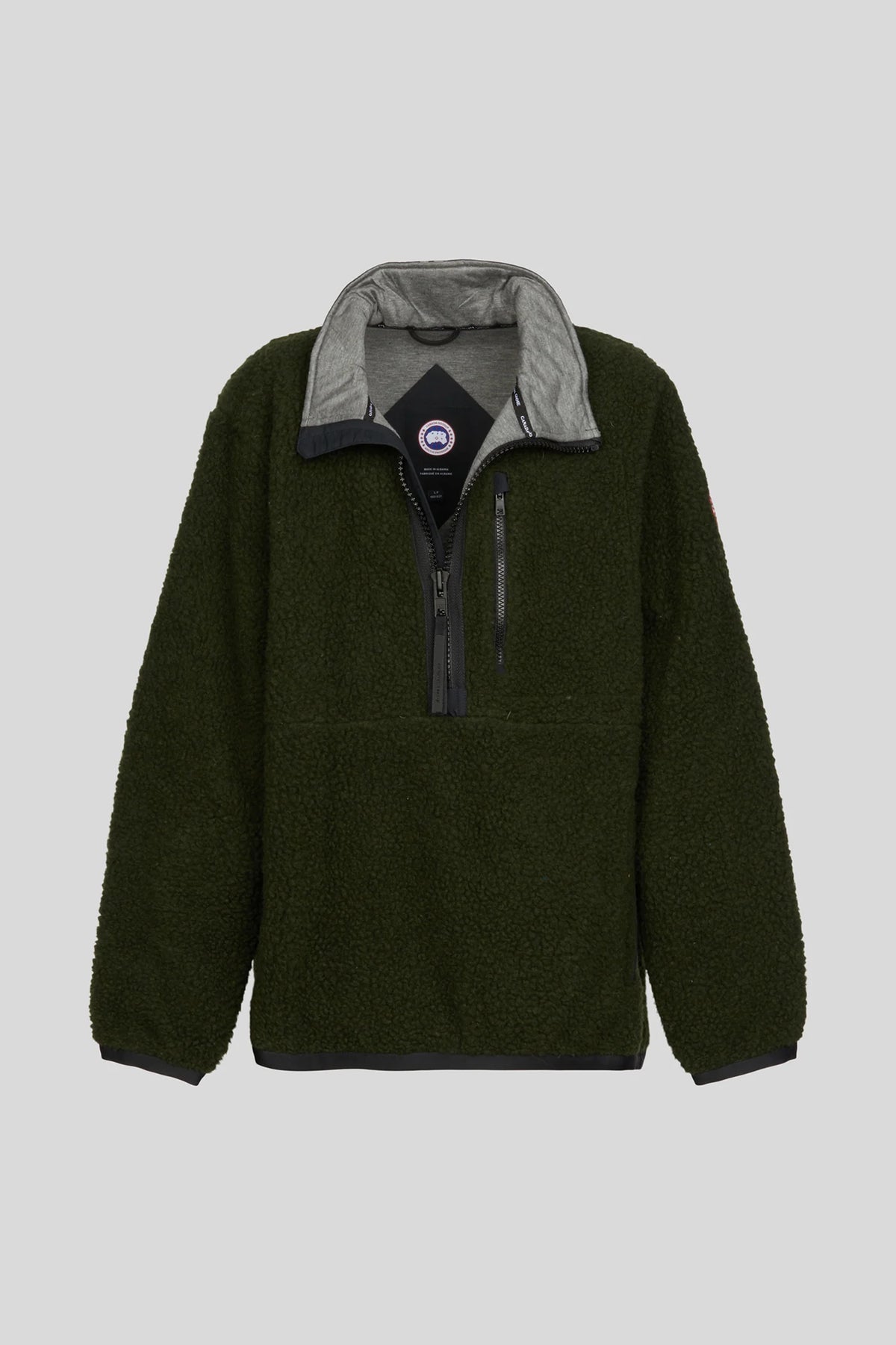 Canada Goose Dark Olive Green Half-Zip Fleece Pullover – Contrast Collar & Elbow Panels