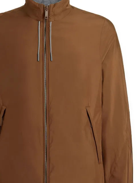 Zegna zip-up leather-detail jacket